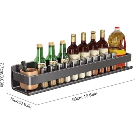 Wall Mounted Spice Rack Kitchen Spice Shelf 50CM Aluminum Organizer Holder, Black