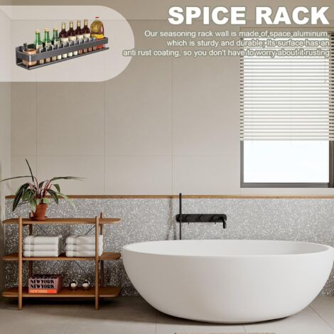 Wall Mounted Spice Rack Kitchen Spice Shelf 50CM Aluminum Organizer Holder, Black
