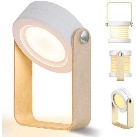 Dimmable Touch LED Bedside Lamp Retro Table Lamp with Wooden Handle 3 Brightness Levels Foldable Portable Table Lamp with