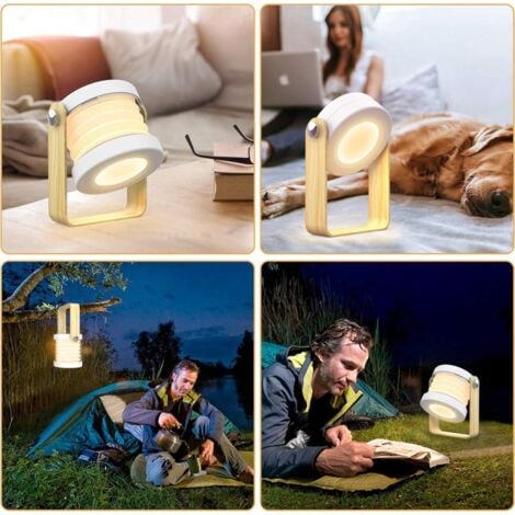 Dimmable Touch LED Bedside Lamp Retro Table Lamp with Wooden Handle 3 Brightness Levels Foldable Portable Table Lamp with