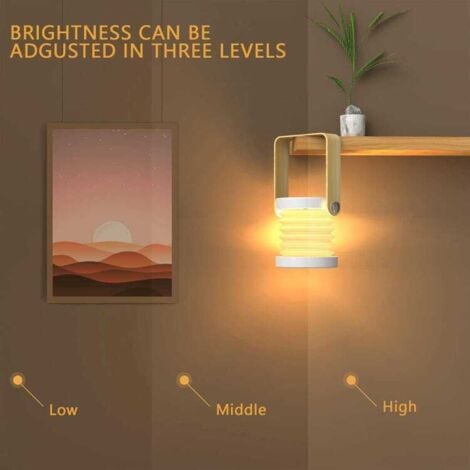 Dimmable Touch LED Bedside Lamp Retro Table Lamp with Wooden Handle 3 Brightness Levels Foldable Portable Table Lamp with