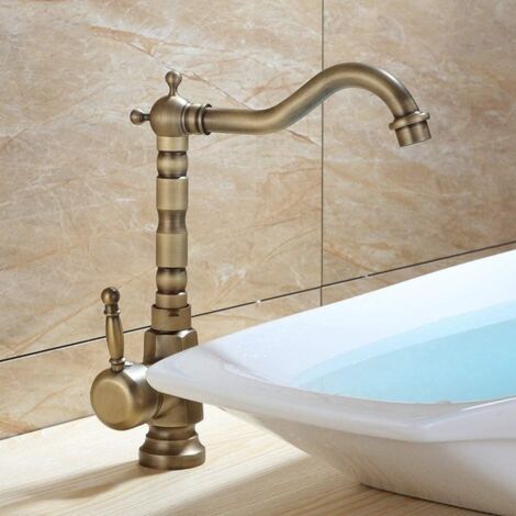 Sink Faucet, Antique Brass Water Tap Hot and Cold Kitchen Faucets Retro Single Handle Single Hole Green Bronze Bathroom Basin Mixer Tap