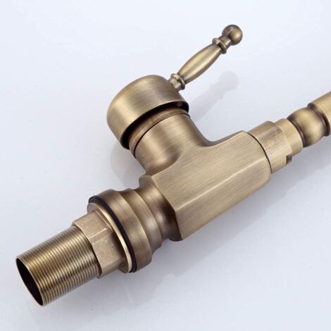 Sink Faucet, Antique Brass Water Tap Hot and Cold Kitchen Faucets Retro Single Handle Single Hole Green Bronze Bathroom Basin Mixer Tap