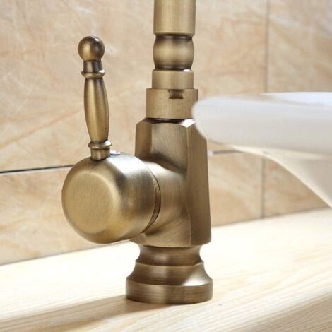 Sink Faucet, Antique Brass Water Tap Hot and Cold Kitchen Faucets Retro Single Handle Single Hole Green Bronze Bathroom Basin Mixer Tap