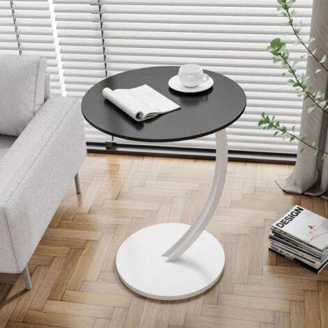 Sofa Side Table, C-Shaped End Table, Multifunctional Dining Table, Simple Assembly, Lightweight, Compact, Space-Saving, Black + White Shelf