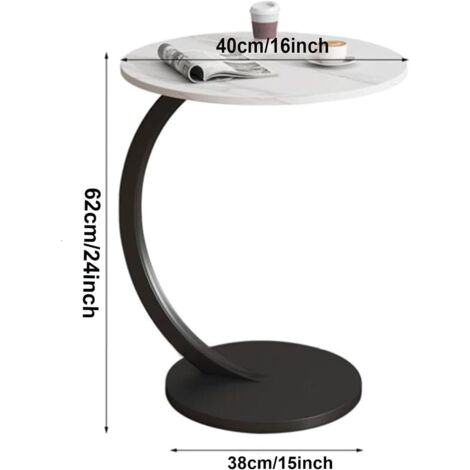 Sofa Side Table, C-Shaped End Table, Multifunctional Dining Table, Simple Assembly, Lightweight, Compact, Space-Saving, Black + White Shelf