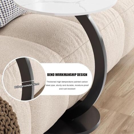 Sofa Side Table, C-Shaped End Table, Multifunctional Dining Table, Simple Assembly, Lightweight, Compact, Space-Saving, Black + White Shelf