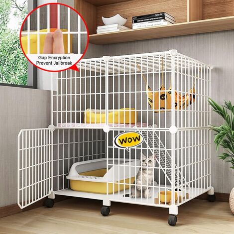 Indoor Cat Cage Large Cat Cage DIY Cat Cage Small Animal Playpen Cat Cages with Universal Wheel - Great Exercise Place Ideal for 1-3 Cats (75x39x76cm)