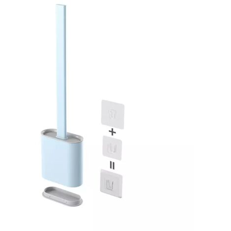 Silicone Toilet Brush, Silicone Wall-Mounted Toilet Brush, Quick-Drying Toilet Brush Set with Long Handle, Wall/Floor Mounted Toilet Brush, Light Blue
