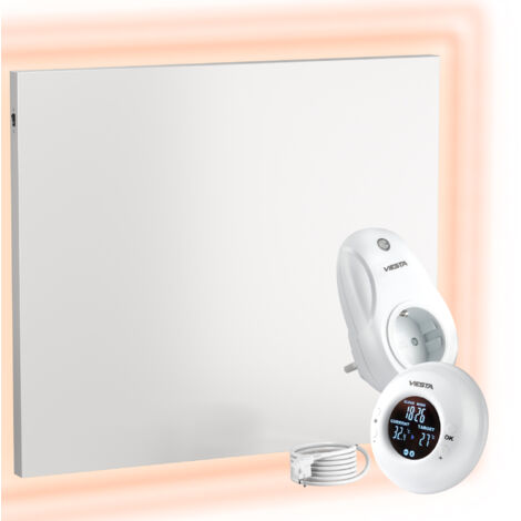 VIESTA® Chauffage mural infrarouge avec thermostat [TÉLÉCOMMANDE + CONTRÔLE WIFI] – Radiateur mural à infrarouge – Panneau infrarouge en cristal de carbone – (Modèle TH20 Funk - 1200 Watt)
