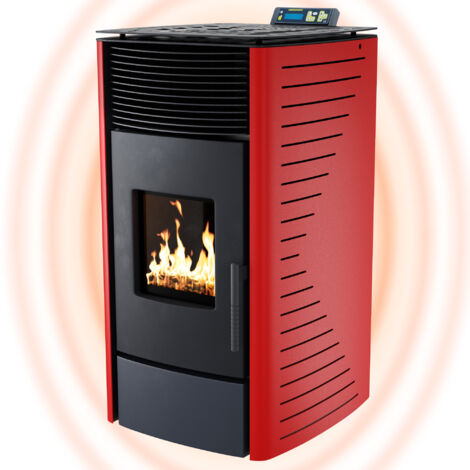 NEMAXX® Poêle à granulés P12 - Chauffage à granulés de 13,6 kW – Cheminée électrique Wi-Fi Ready – Poêle à granulés avec forte émission de chaleur et thermostat de surchauffe - Rouge