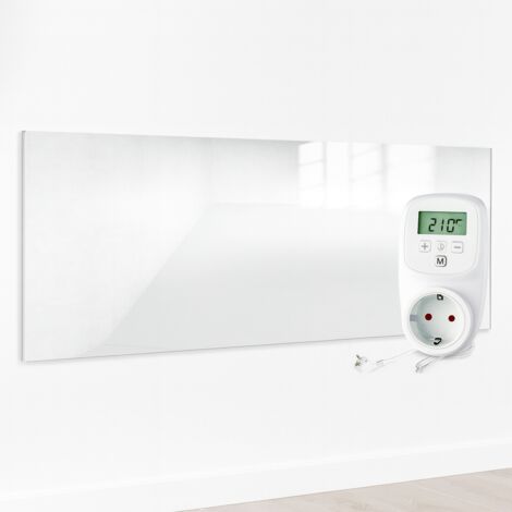 UMBRELLA® Chauffage infrarouge en verre 700 W avec thermostat TH12 – Panneau chauffant efficace avec technologie Carbon Crystal et interrupteur On/Off – Radiateur mural plat en verre de sécurité (1/5)