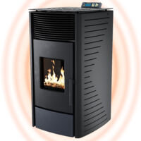 UMBRELLA® P12 Poêle à granulés 13,6 kW A+ jusqu’à 300 m³,cycle nettoyage automatique,ECO,programme hebdomadaire,télécommande,WiFi-Ready option,arrêt sécurité,protection dépression et surchauffe,Noir