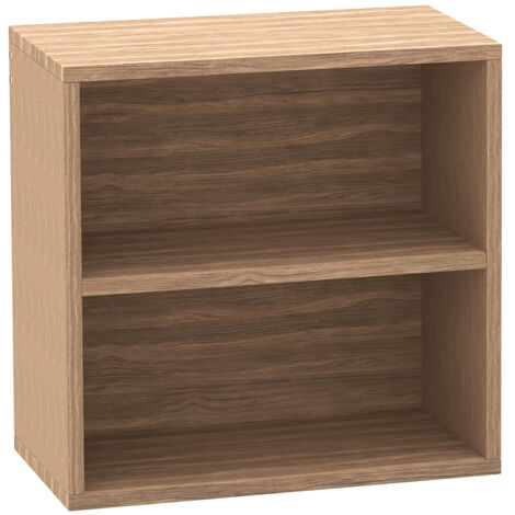 Table ronde 2 niveaux SpaceQub 34.5x20x34.5cm – Bois de qualité – Finitions blanc satiné et bois naturel – Meuble mural ou au sol – 7House (1/4)