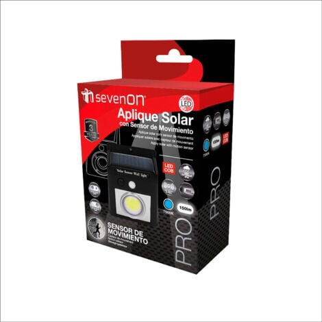 Applique solaire LED avec détecteur crépusculaire et détecteur de mouvement Noir 7500K 20000H 7hSevenOn