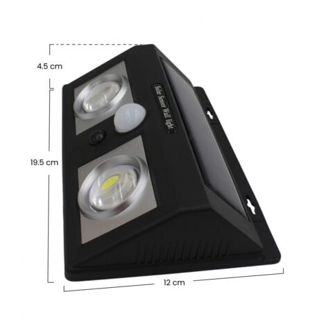 Applique solaire LED 2 lumières avec détecteur de crépuscularité et de mouvement Noir 7500K 20000H 7hSevenOn