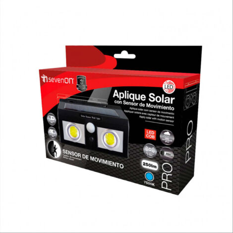 Applique solaire LED 2 lumières avec détecteur de crépuscularité et de mouvement Noir 7500K 20000H 7hSevenOn