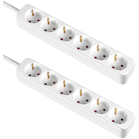 Lot de 2 multiprises avec 6 prises Schuko, 1 m, blanches, sans interrupteur 7hSevenOn (1/3)