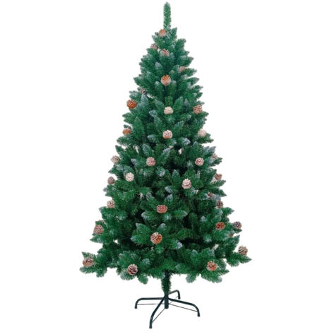 Arbre de Noël artificiel vert de Montréal avec pommes de pin décoratives et base en métal 180cm Dayron (1/5)