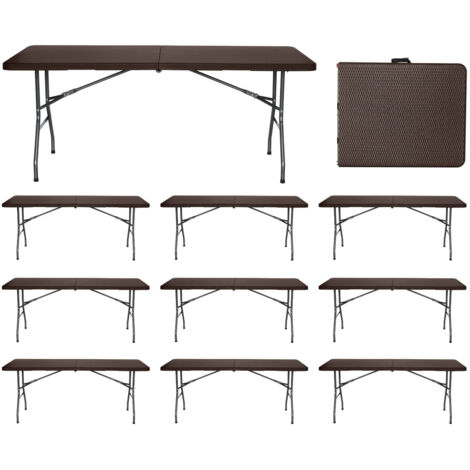 7H SEVEN HOUSE Confezione Da 2 Tavoli Pieghevoli Effetto Rattan – 180x74x74 Cm – HDPE E Acciaio – Per Interni/Esterni, Compleanni, Matrimoni - 2