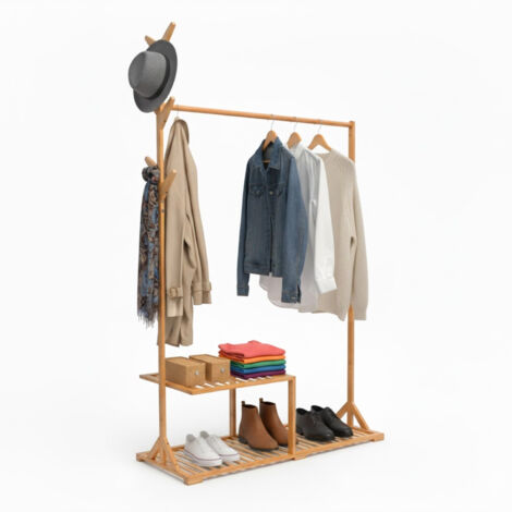 Stand Appendiabiti Herøy Armadio Aperto Per Guardaroba 165 X 100 X 35 Cm Bambu Naturale Encasa 81221384