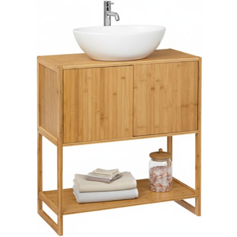 7house Waschtischunterschrank aus Bambus mit 3-stufigem Baldachin, 80 x  33,5 x 69,6 cm