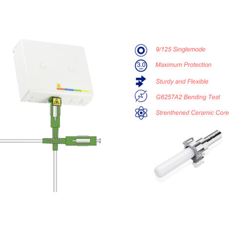 Elfcam - Câble Fibre Optique SC-APC à SC-APC - 20m (Blanc), Jarretière Optique Renforcée, Simplex Monomode 9/125μm, Blindé, Faible Perte, Compatible Livebox, Freebox, SFR, Bouygues