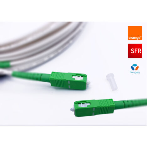Elfcam - Câble Fibre Optique SC-APC à SC-APC - 20m (Blanc), Jarretière Optique Renforcée, Simplex Monomode 9/125μm, Blindé, Faible Perte, Compatible Livebox, Freebox, SFR, Bouygues