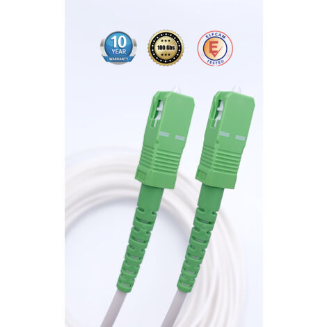 Elfcam - Câble Fibre Optique SC-APC à SC-APC - 20m (Blanc), Jarretière Optique Renforcée, Simplex Monomode 9/125μm, Blindé, Faible Perte, Compatible Livebox, Freebox, SFR, Bouygues