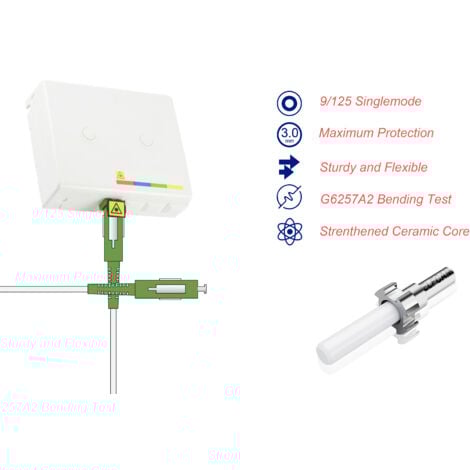 Elfcam - Câble Fibre Optique SC-APC à SC-APC - 0.5m (Blanc), Jarretière Optique Renforcée, Simplex Monomode 9/125μm, Blindé, Faible Perte, Compatible Livebox, Freebox, SFR, Bouygues
