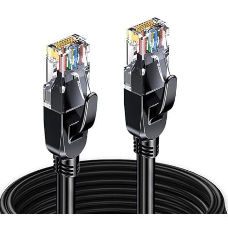 Elfcam - Câble Ethernet RJ45 Cat 7 Blindé SFTP - 0.5m (Rond Noir), 10Gbps, 600MHz, 100% Cuivre, Ultra Rapide, Anti-Interférences, Idéal PC, Console, Routeur, Modem, Box Fibre