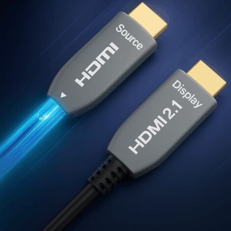 Elfcam - Câble HDMI 8K Fibre Optique 7m (Noir) - Ultra Haute Vitesse 48Gbps, HDMI 2.1, 8K@60Hz, 4K@120Hz, HDR10+, eARC, VRR, HDCP 2.3, Compatible PS5, Xbox, PC, TV OLED, Projecteur 8K