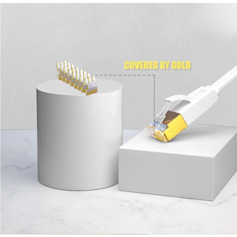 Elfcam - Câble Réseau Ethernet RJ45 Cat 7 Blindé SFTP - 30m (Flat Blanc), 10Gbps, 600MHz, 100% Cuivre, Ultra Rapide, Anti-Interférences, Idéal PC, Console, Routeur, Modem, Box Fibre