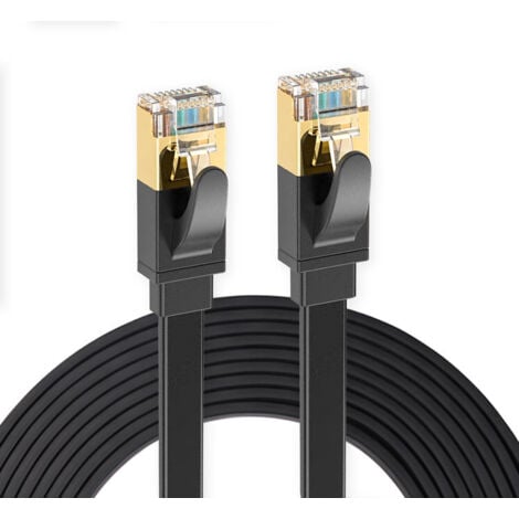 Elfcam® - 25m CAT7 Cable Reseau Ethernet RJ45, Cat 7 STP 100% Cuivre, Cable Plat, 32 AWG, Noir (25M)