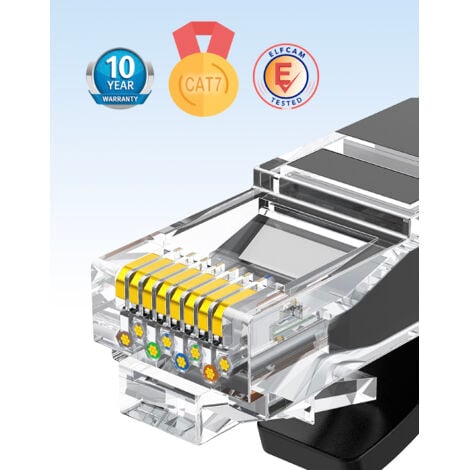Elfcam® - 25m CAT7 Cable Reseau Ethernet RJ45, Cat 7 STP 100% Cuivre, Cable Plat, 32 AWG, Noir (25M)