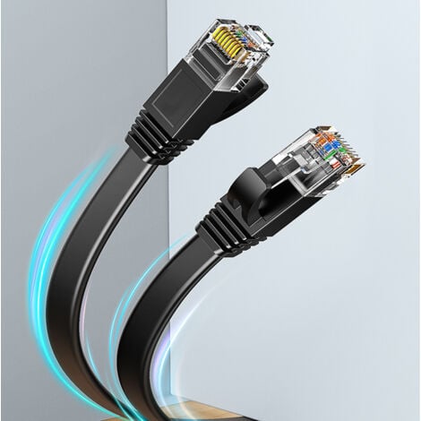 Elfcam® - 25m CAT7 Cable Reseau Ethernet RJ45, Cat 7 STP 100% Cuivre, Cable Plat, 32 AWG, Noir (25M)