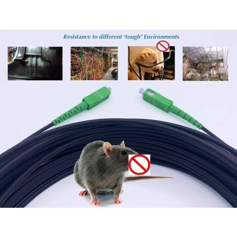 Elfcam - Câble Fibre Optique 40m (Noir, Acier Blindé) - SC/APC à SC/APC, OS2 Simplex Monomode 9/125µm, Résistant & Étanche - Installation Intérieure & Extérieure, Compatible Orange, SFR, Bouygues