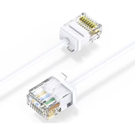 Elfcam - Câble Réseau Ethernet RJ45 Cat 6 Slim 1m (Blanc) – 32AWG Ultra Fin, Réseau LAN/WAN, Haut Débit, Faible Encombrement – Idéal PC, Routeur, Switch, Box Internet
