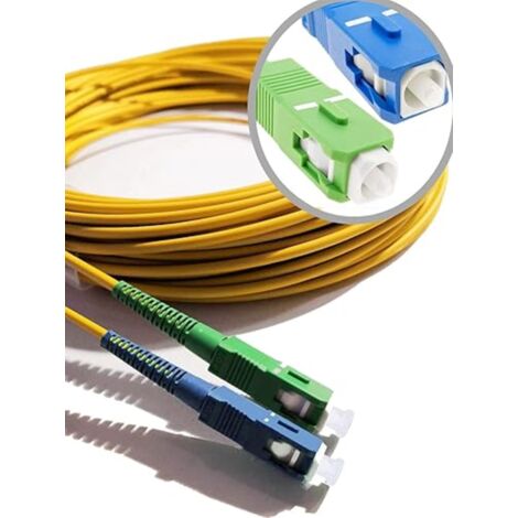 Elfcam - Câble Fibre Optique SC-UPC à SC-APC - 3m (Jaune), Jarretière Optique Ultra Performante, 9/125μm Monomode, Compatible Freebox