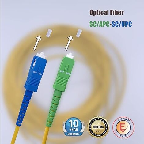 Elfcam - Câble Fibre Optique SC-UPC à SC-APC - 5m (Jaune), Jarretière Optique Ultra Performante, 9/125μm Monomode, Compatible Freebox