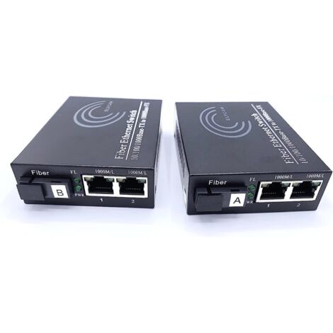 Elfcam - Lot de 2 Convertisseurs Fibre Optique Ethernet - SC Monomode, 2 Port SFP + 2 Port RJ45, Jusqu’à 20 km, Module SFP Inclus