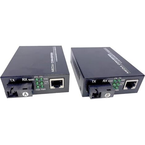 Elfcam - Lot de 2 Convertisseurs Fibre Optique Ethernet - SC Monomode, 1 Port SFP + 1 Port RJ45, Jusqu’à 20 km, Module SFP Inclus