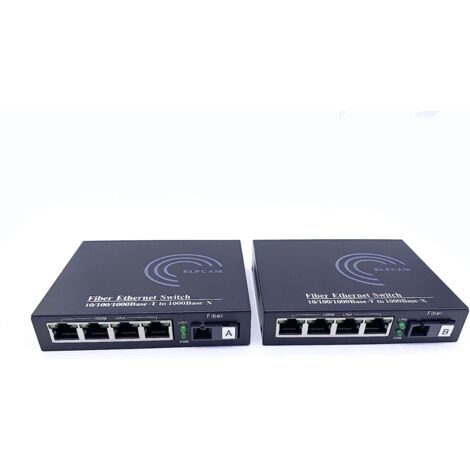 Elfcam - Lot de 2 Convertisseurs Fibre Optique Ethernet - SC Monomode, 4 Port SFP + 4 Port RJ45, Jusqu’à 20 km, Module SFP Inclus