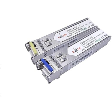 Elfcam - Lot de 2 Modules SFP BIDI 1,25 Gbps - LC/UPC Monomode, DDM, Jusqu’à 10 km, TX 1310nm / RX 1550nm & TX 1550nm / RX 1310nm
