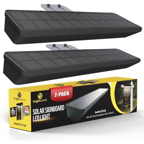 Lot de 2 lampes solaires LED pour panneaux immobiliers – Éclairage automatique crépusculaire – Résistant aux intempéries – Installation facile
