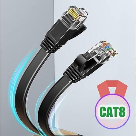 Elfcam - 30m Câble Réseau Ethernet Cat 8, Plat Noir LAN WAN, Cat8 SFTP 28AWG, 2000Mhz 40Gbps avec Connecteurs RJ45 Haute Qualité