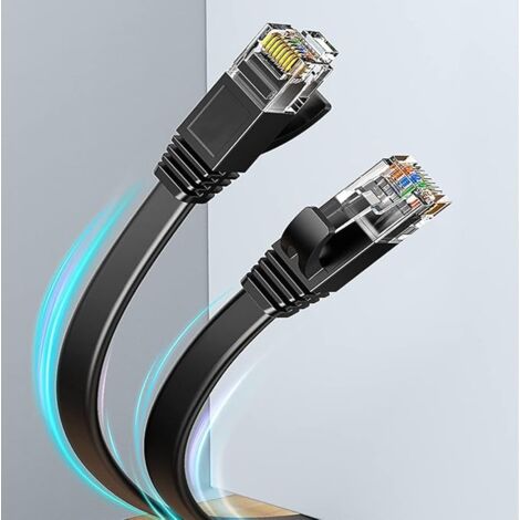 Elfcam - 30m Câble Réseau Ethernet Cat 8, Plat Noir LAN WAN, Cat8 SFTP 28AWG, 2000Mhz 40Gbps avec Connecteurs RJ45 Haute Qualité