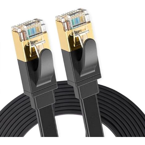 Elfcam - 3m Câble Réseau Ethernet Cat 8, Plat Noir LAN WAN, Cat8 SFTP 28AWG, 2000Mhz 40Gbps avec Connecteurs RJ45 Haute Qualité