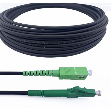Elfcam - 20m Câble à Fibre Optique en Acier Blindé LC/APC à SC/APC OS2 Monomode Simplex LSZH Noir