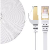 Elfcam - Câble Réseau Ethernet RJ45 Cat 7 Blindé SFTP - 5m (Flat Blanc), 10Gbps, 600MHz, 100% Cuivre, Ultra Rapide, Anti-Interférences, Idéal PC, Console, Routeur, Modem, Box Fibre